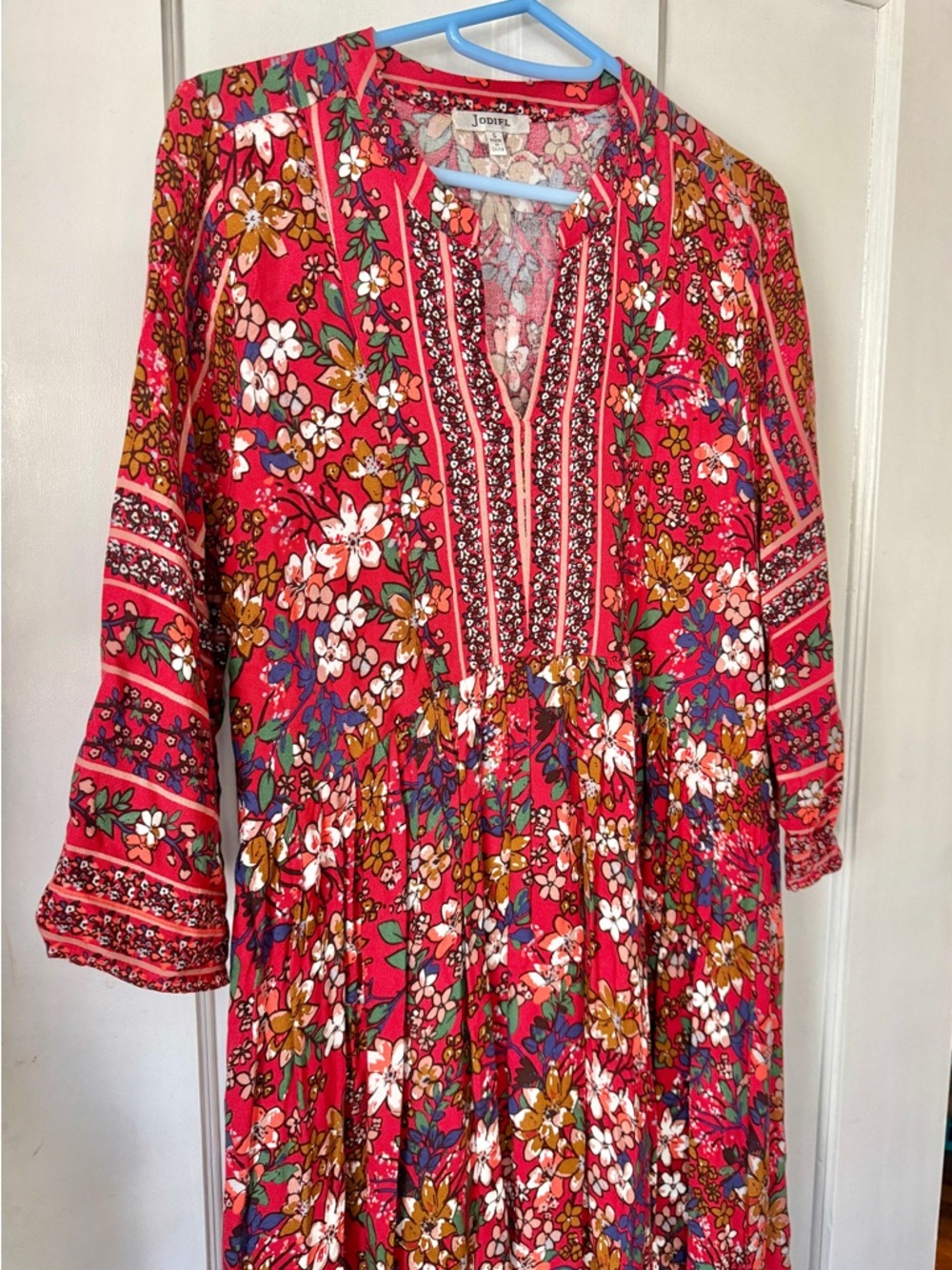 Jodifl Long Red Boho Floral Hippie Fest Maxi Dress Women’s Small Groovy Mod